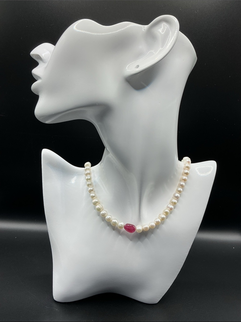 Certified Natural Freshwater Pearl Necklace with Natural Ruby